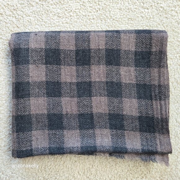 Cashmere Buffalo Plaid Scarf Brown and Black - Picture 2 of 8